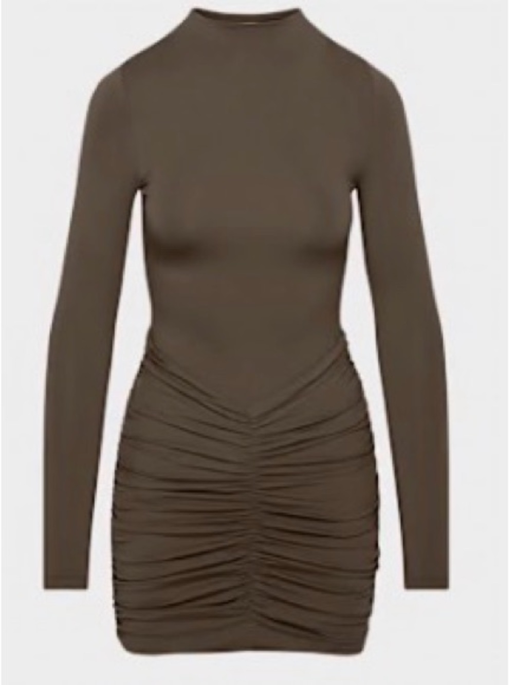 Aritzia Long-Sleeve Ruched Mini Dress in Olive